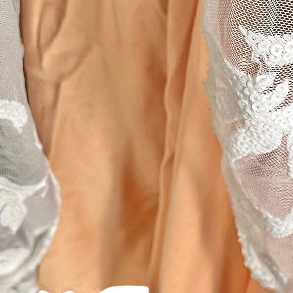 Jodi Kristopher Peach Dress w/ White Floral Sequin Overlay Womens Size 9 Lined - Picture 12 of 13